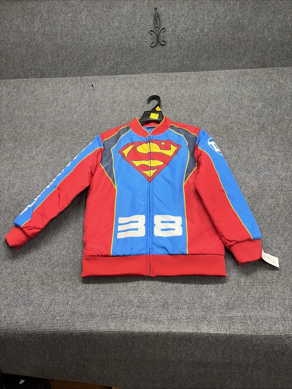 NWT Superman Bomber Jacket Boys Size 10/12 Red Long Sleeve Full Zip MSRP $24.98